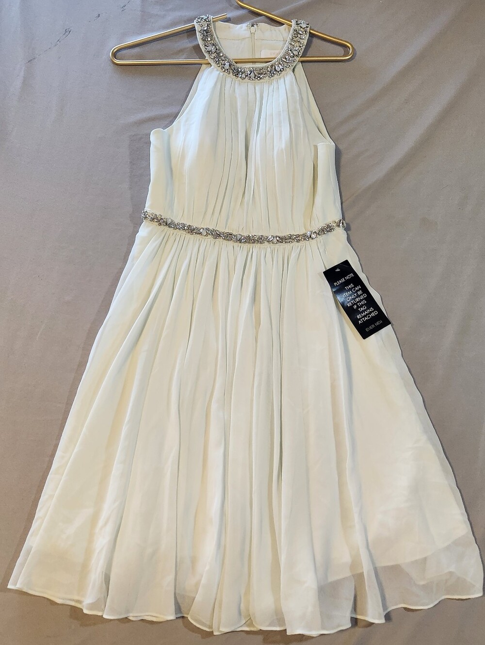 Ever New Ivory Chiffon Dress with Jeweled Waist
